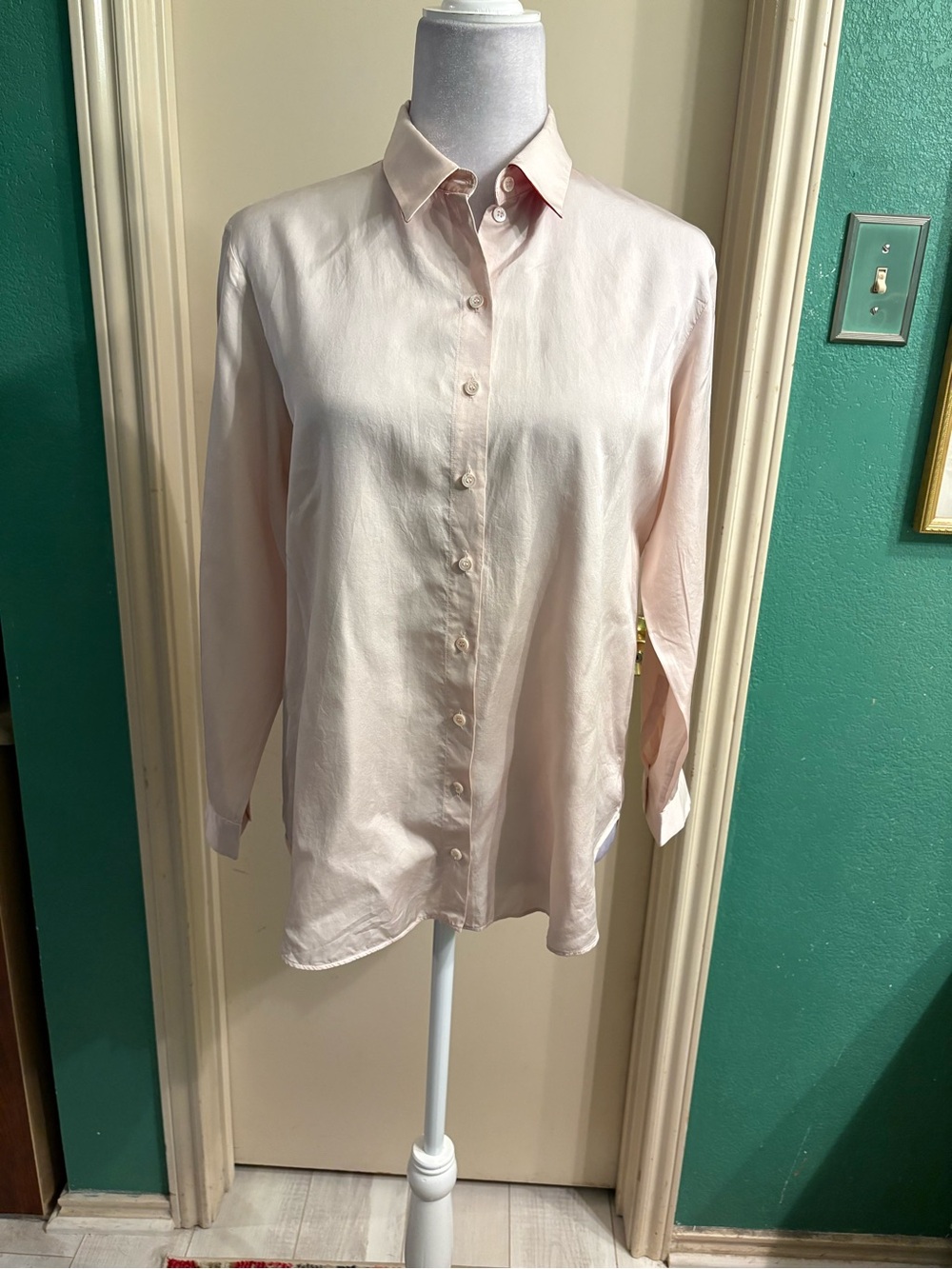 Christian Dior Paris Vintage Pale Pink Silk Button-Down Shirt